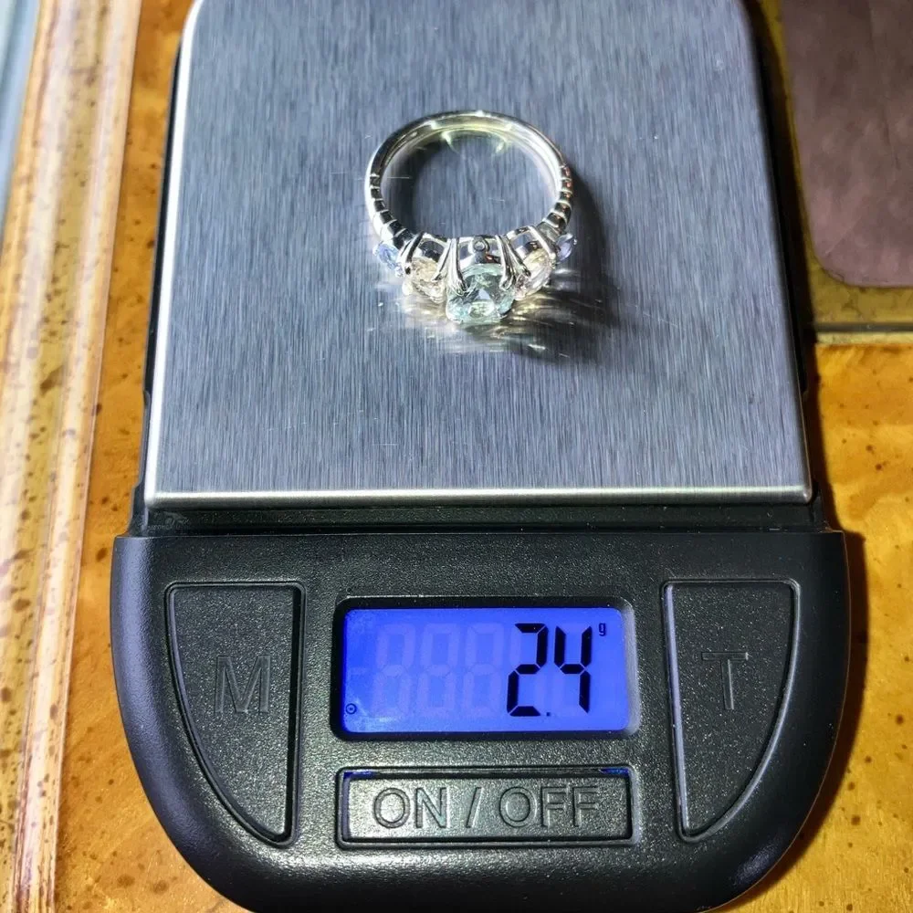 Natural Aquamarine Tanzanite Morganite Sterling Silver Ring Size 7